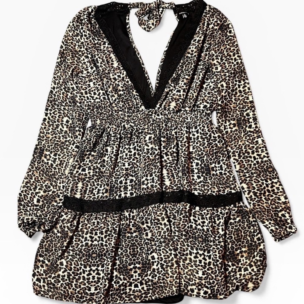 Leopard Print Vneck Mini Dress - Black & Brown
